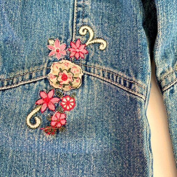 Faded Glory | Baby Girls Embroidered Blue Denim Floral Jeans - Picture 4 of 6
